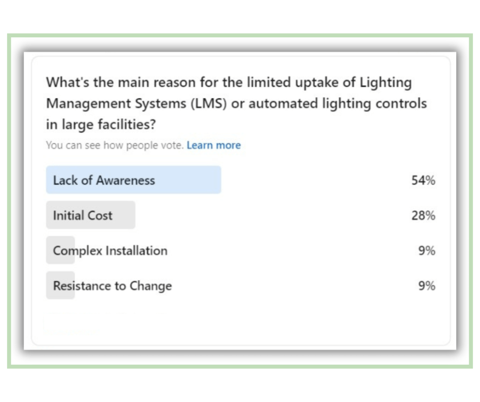 Screenshot of LinkedIn poll asking about barriers to LMS adoption in large facilities.
